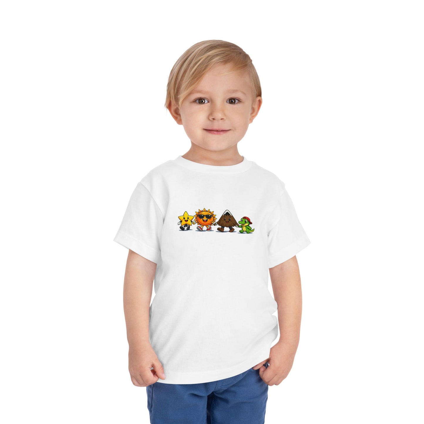 Toddler Tee — Cute Cartoon Star, Sun, Triangle & Frog Characters